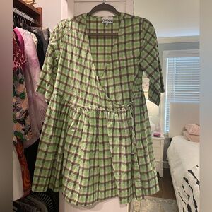 Ganni Plaid Wrap Dress